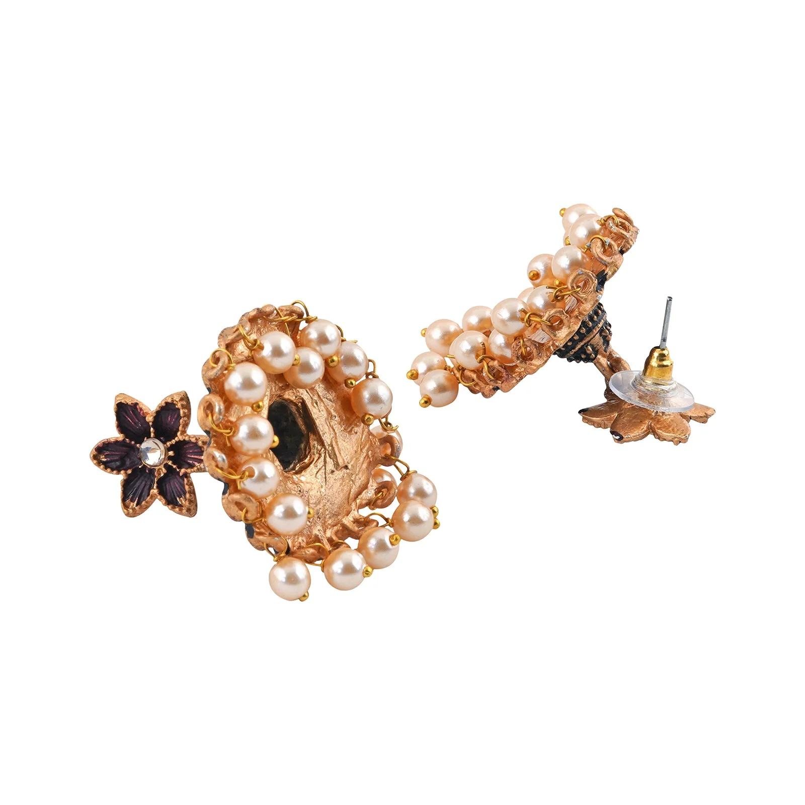 Teejh Arika Maroon and Black Gold Enamel Earrings - Image 4