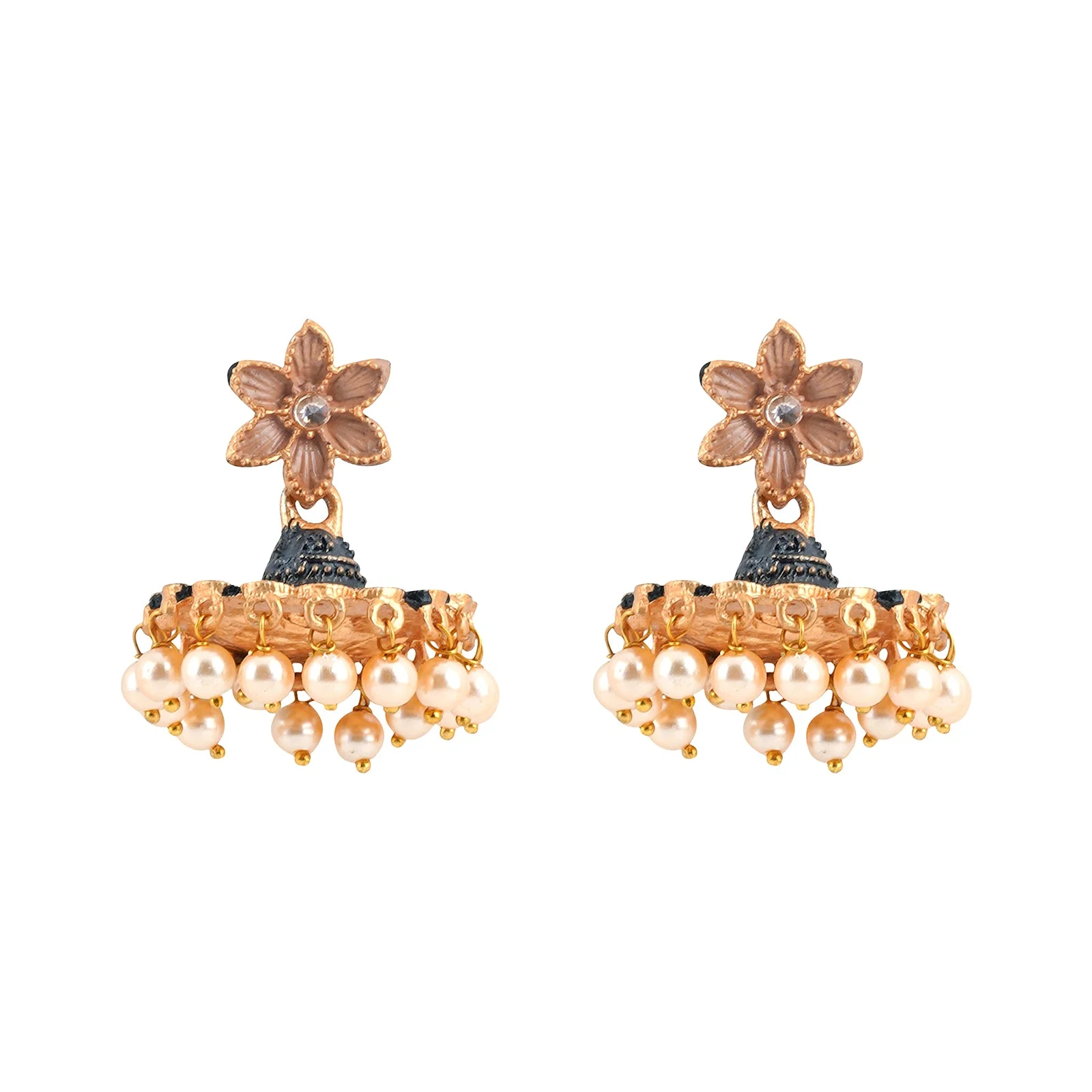Teejh Arika Nude Pink and Black Gold Enamel Earrings - Image 3