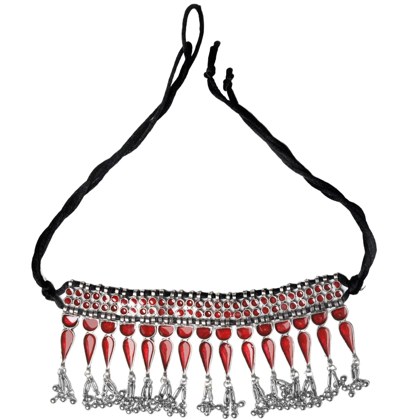 Teejh Bheena Red Silver Oxidised  Choker Necklace - Image 3