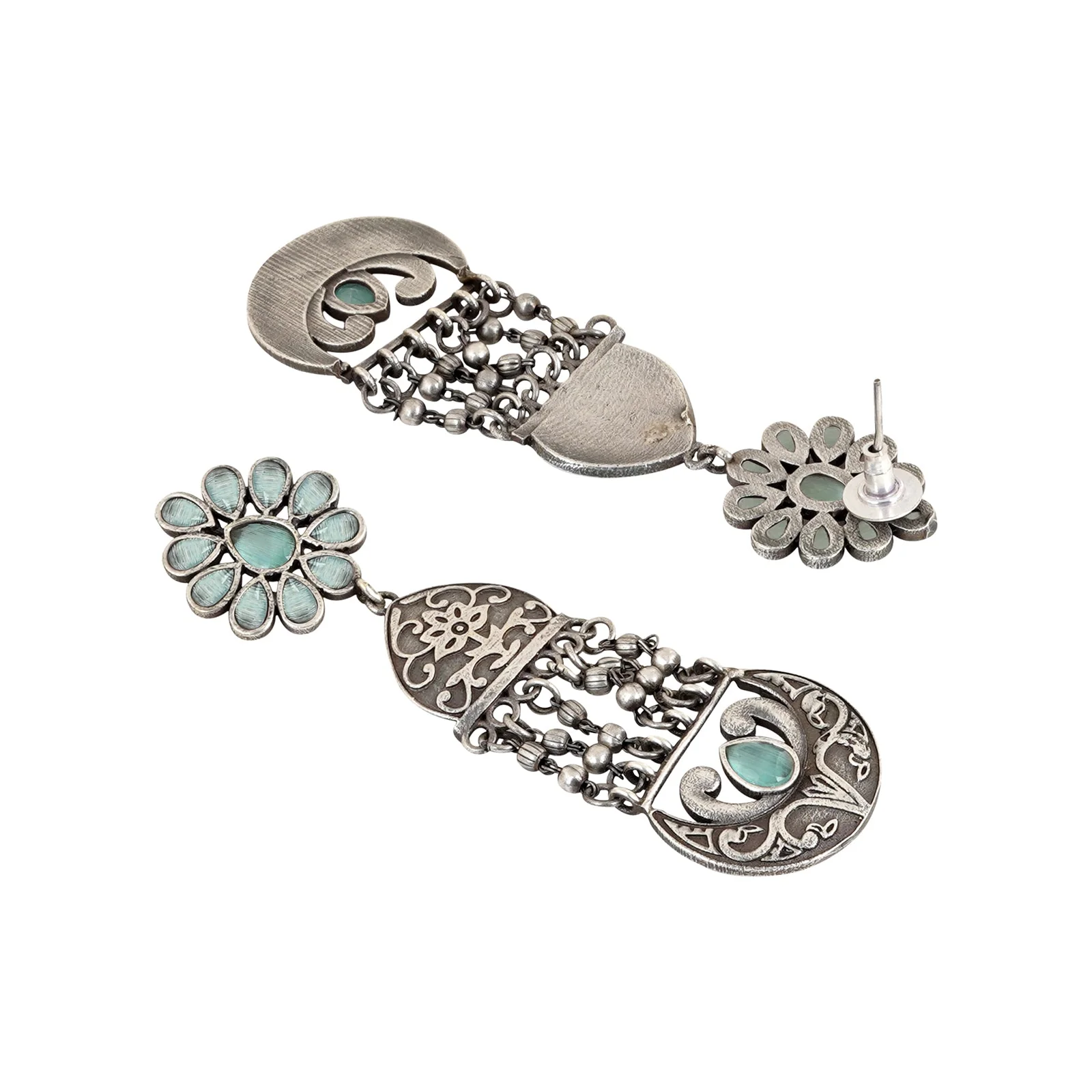 Teejh Bina Floral Green Silver Oxidised Earrings - Image 5
