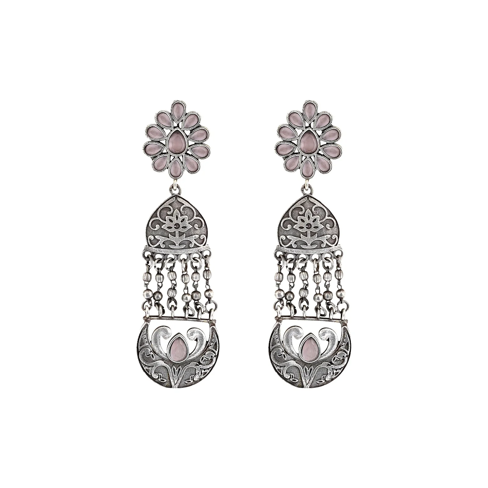 Teejh Bina Floral Pink  Silver Oxidised Earrings - Image 3