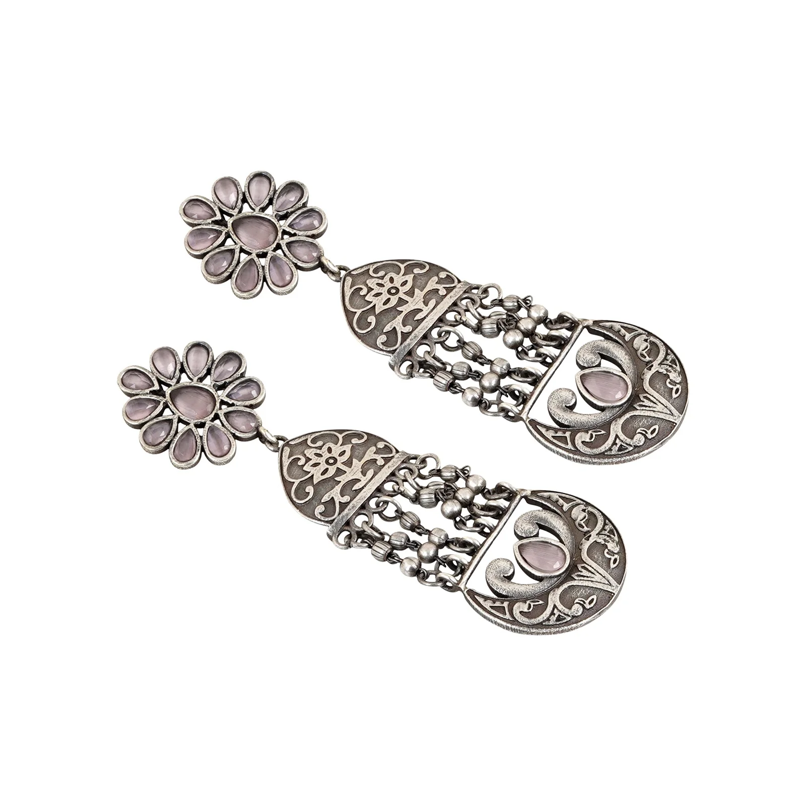 Teejh Bina Floral Pink  Silver Oxidised Earrings - Image 4