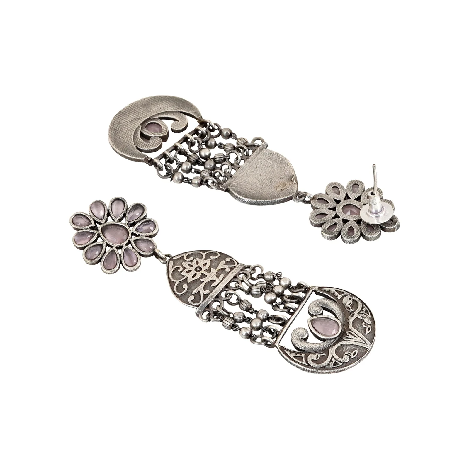 Teejh Bina Floral Pink  Silver Oxidised Earrings - Image 5