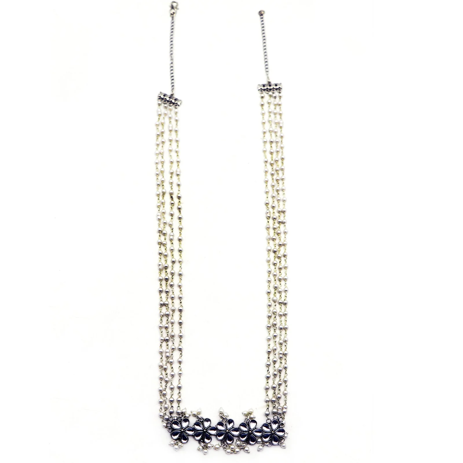 Teejh Blush Polki Silver Oxidized Pearl Long Necklace - Image 3