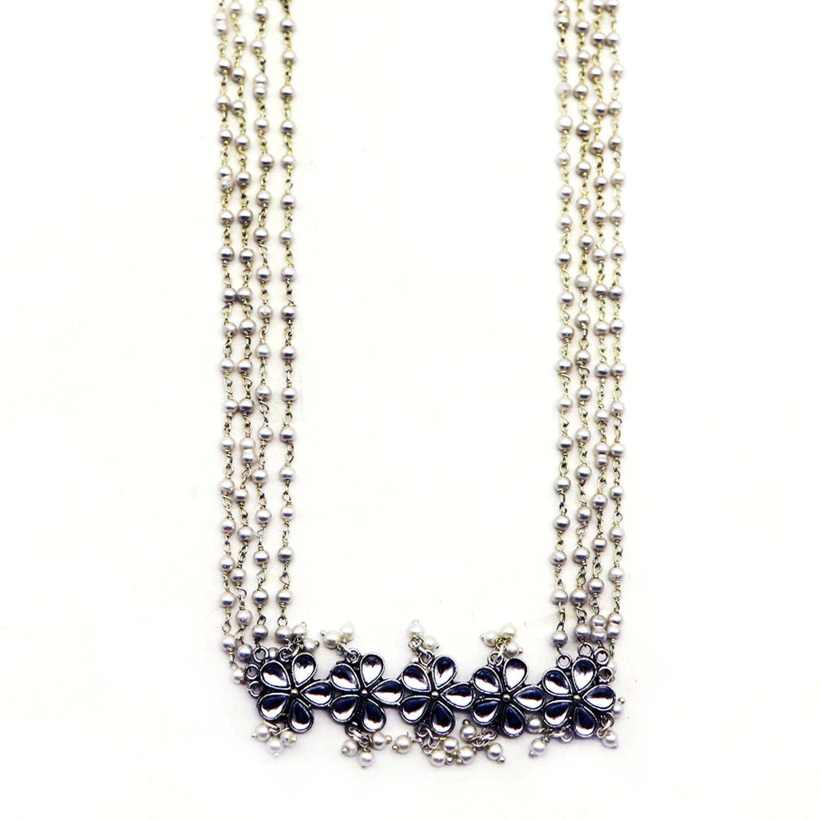 Teejh Blush Polki Silver Oxidized Pearl Long Necklace - Image 4