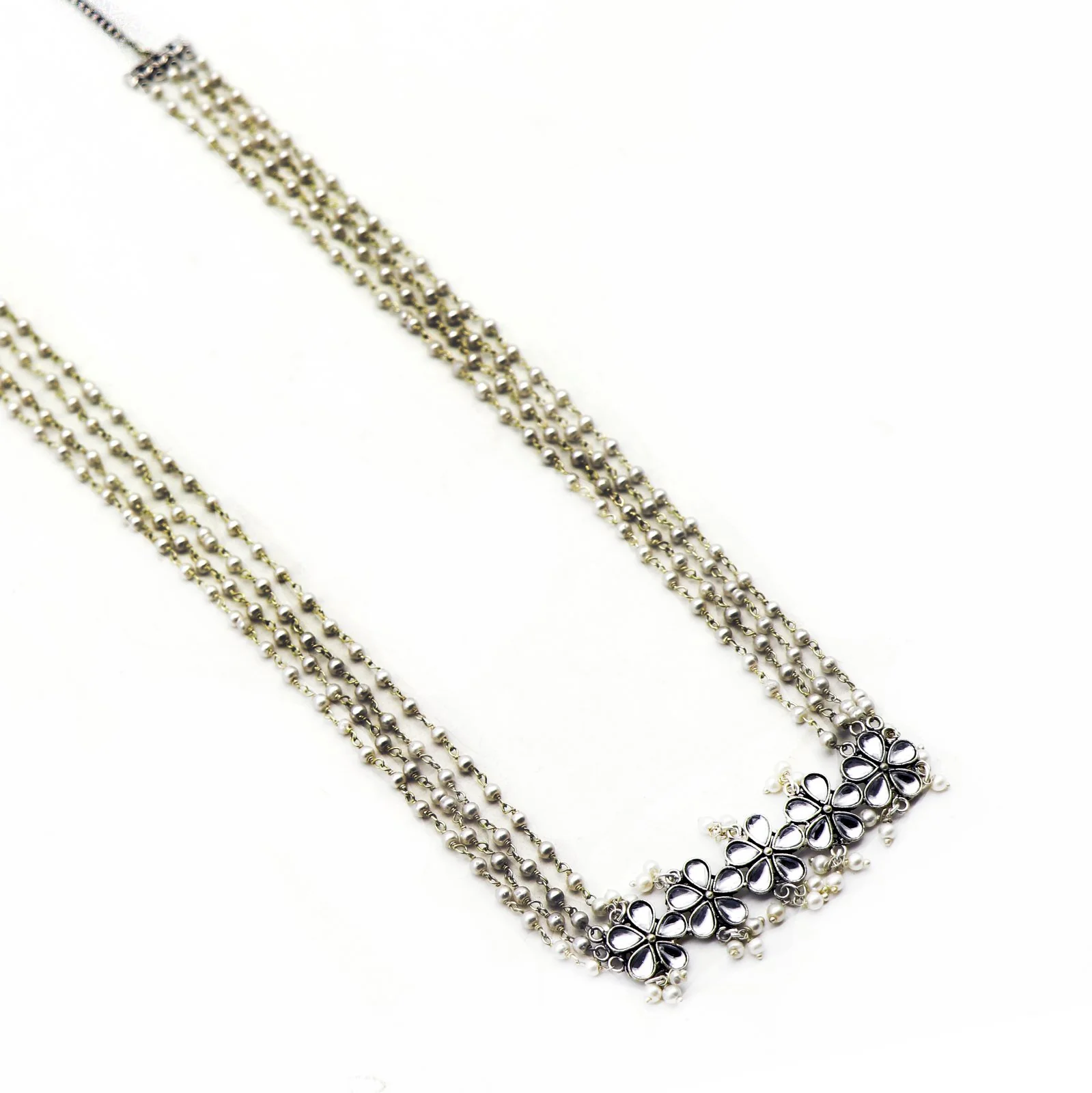 Teejh Blush Polki Silver Oxidized Pearl Long Necklace - Image 5