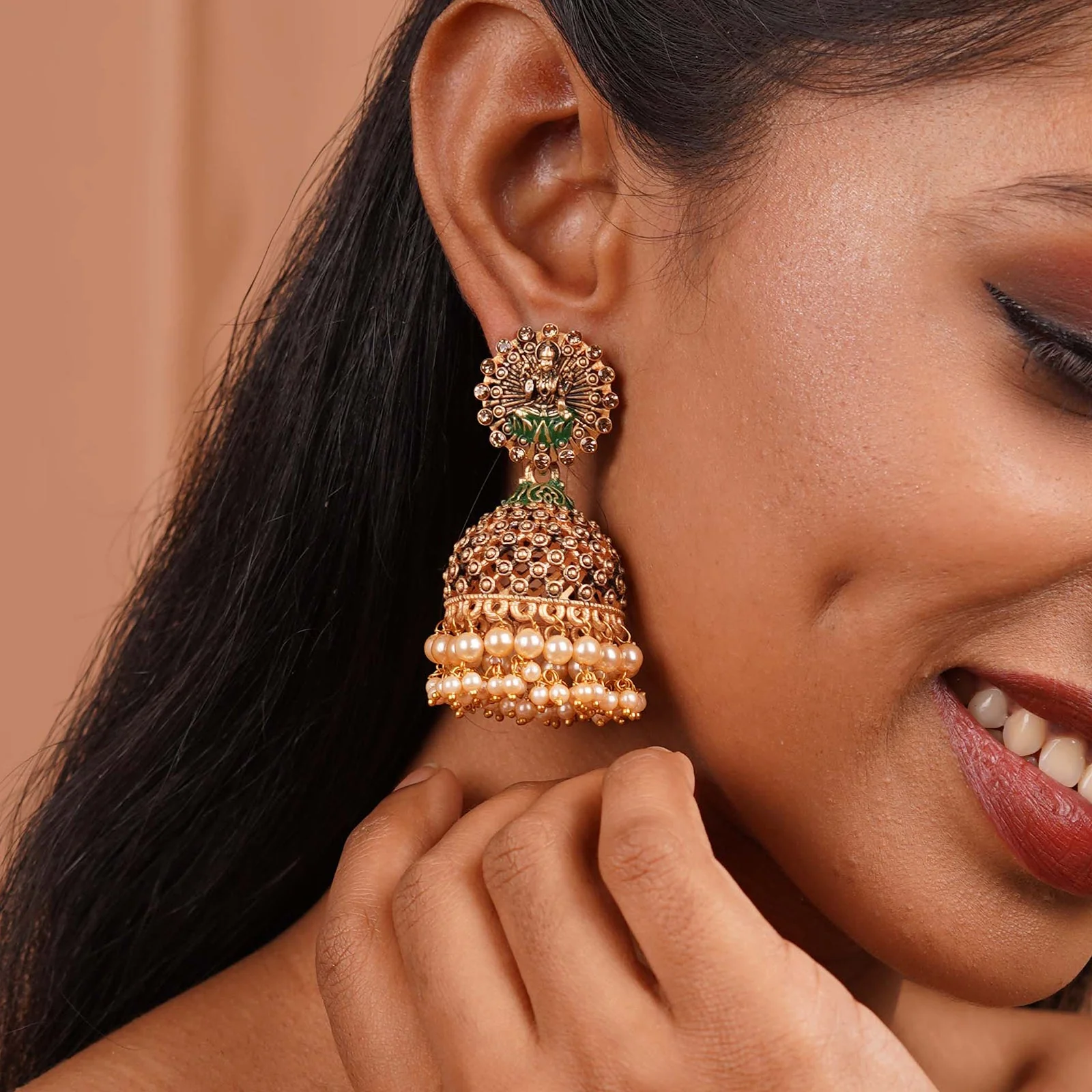 Teejh Chakriya Green Gold Enamel Earrings - Image 2