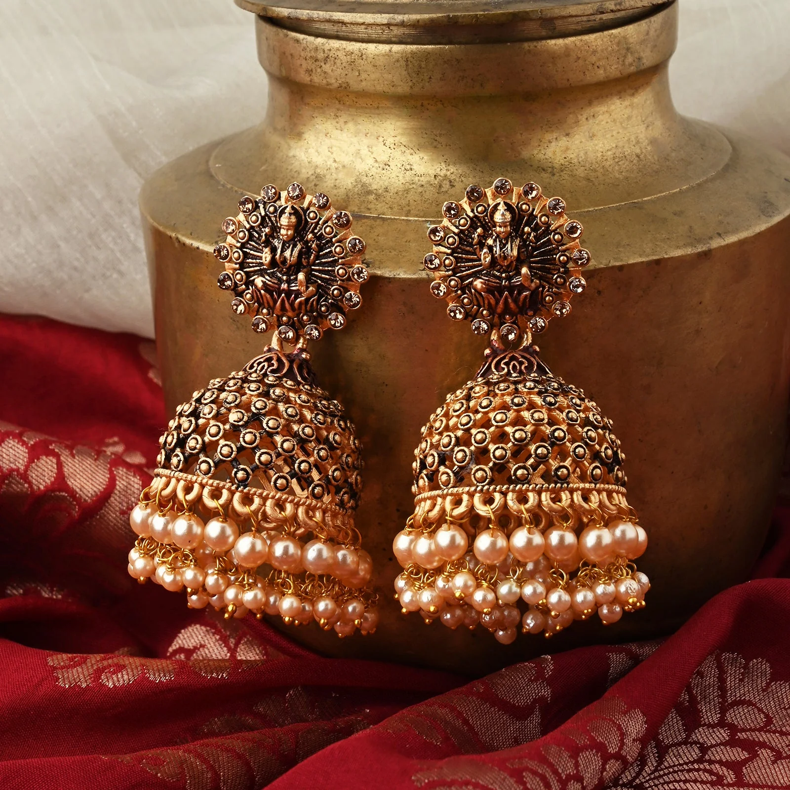 Teejh Chakriya Maroon Gold Enamel Earrings - Image 2