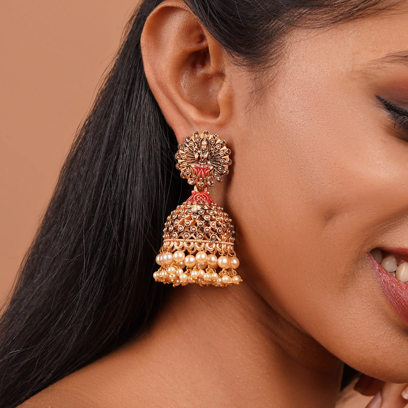 Teejh Chakriya  Pink Gold Enamel Earrings - Image 2
