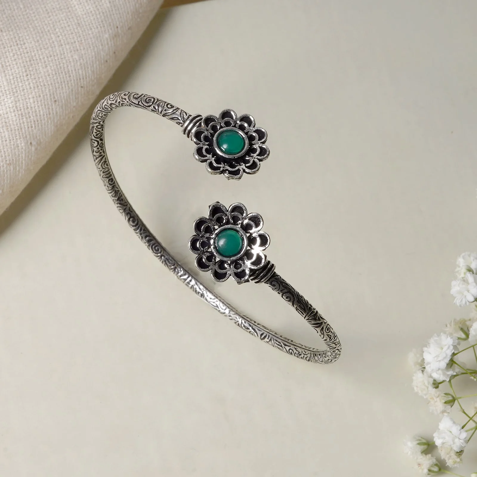 Teejh Chanralatha Silver Oxidised Floral Bracelet - Image 2