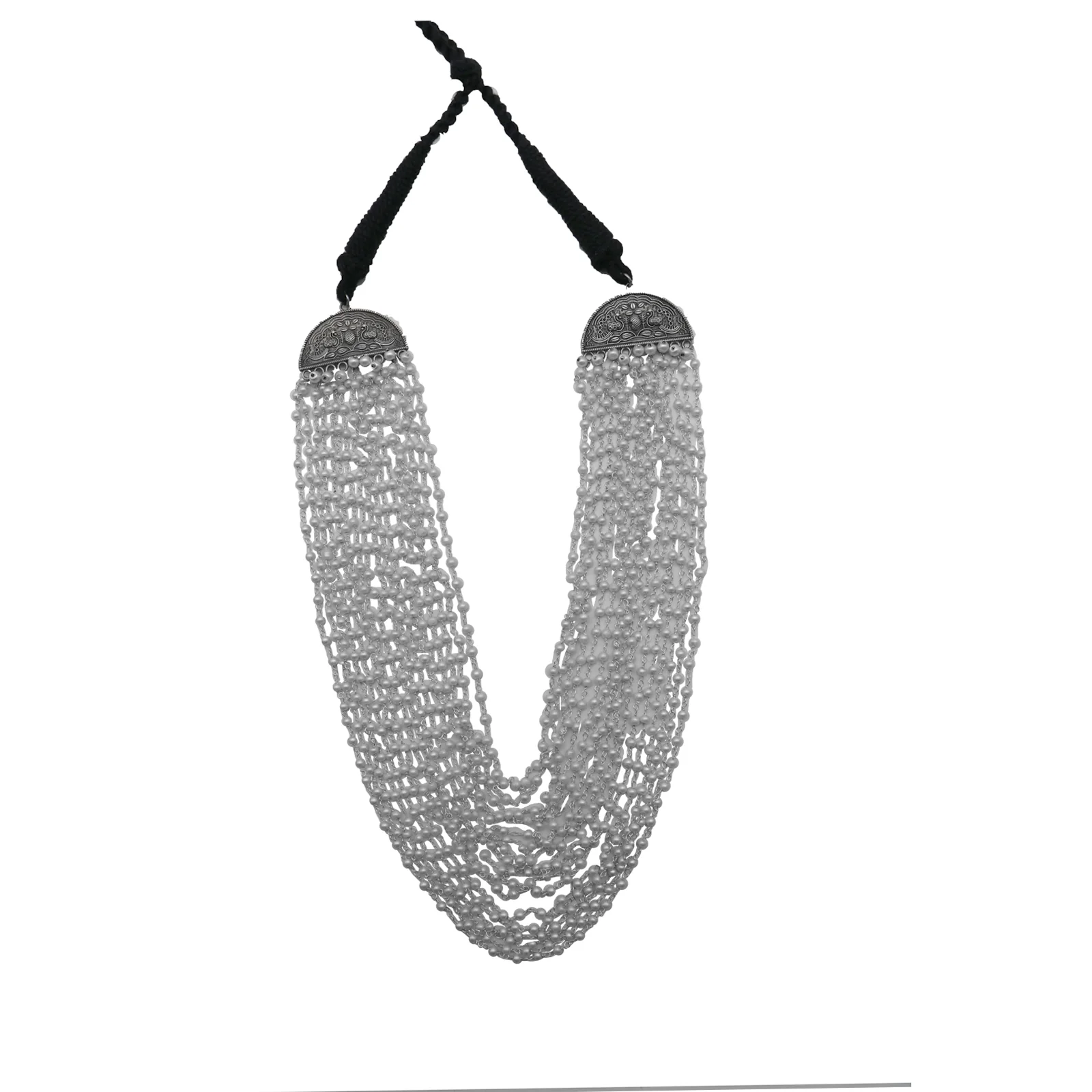Charu Pearl Layered Silver Oxidized Necklace Set - Image 3