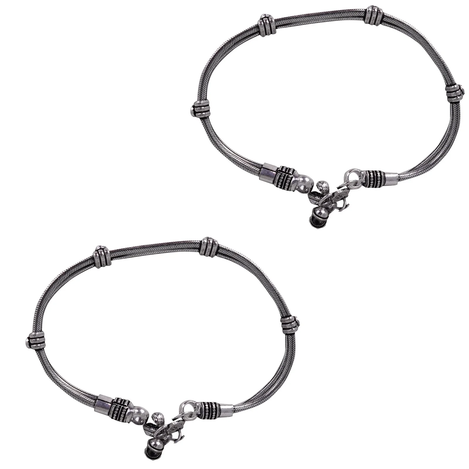 Teejh Chirasvi Ethnic Silver Oxidised Anklets - Image 3