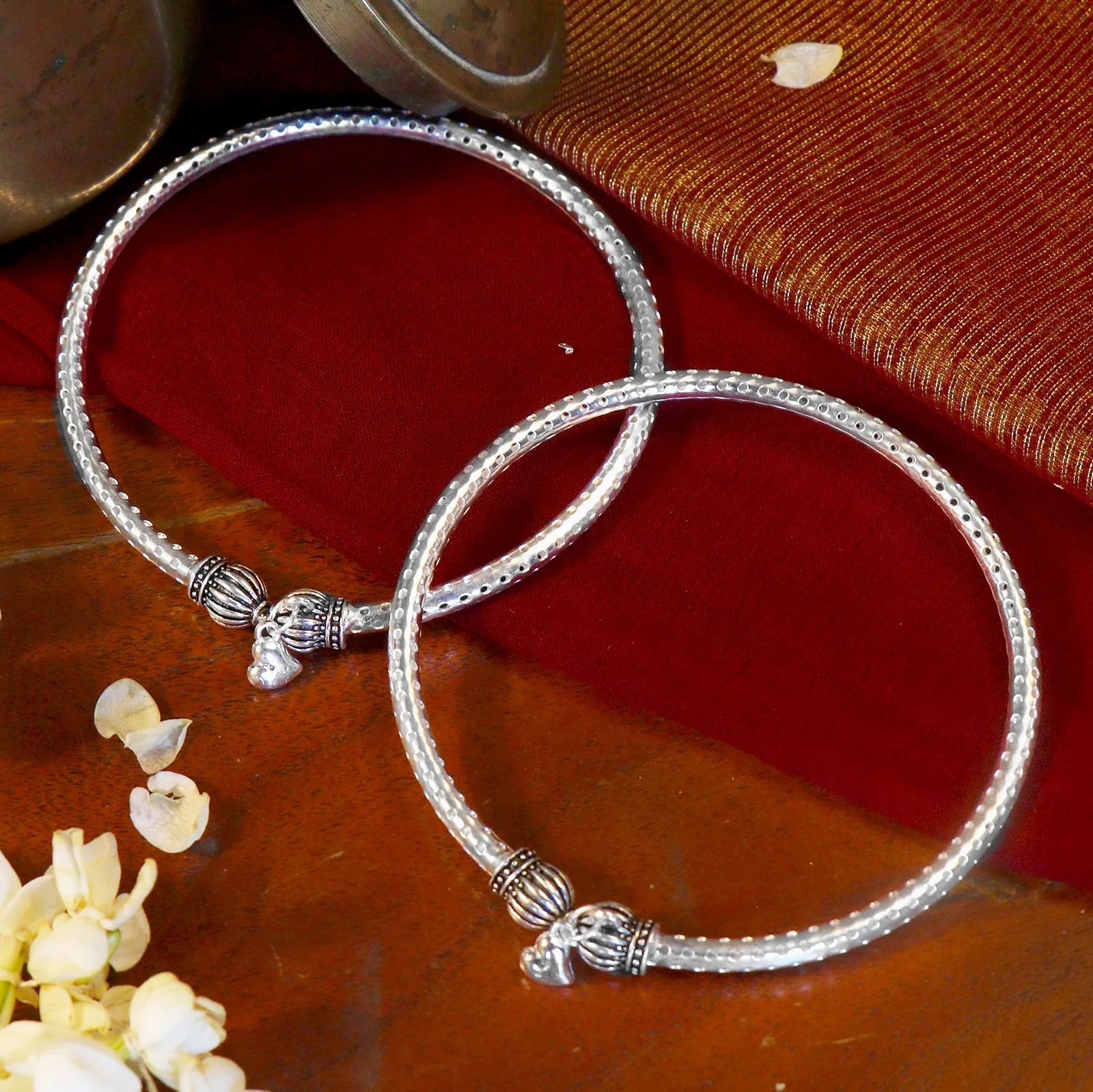 Circular Silver Oxidized Charm Anklets - Image 2