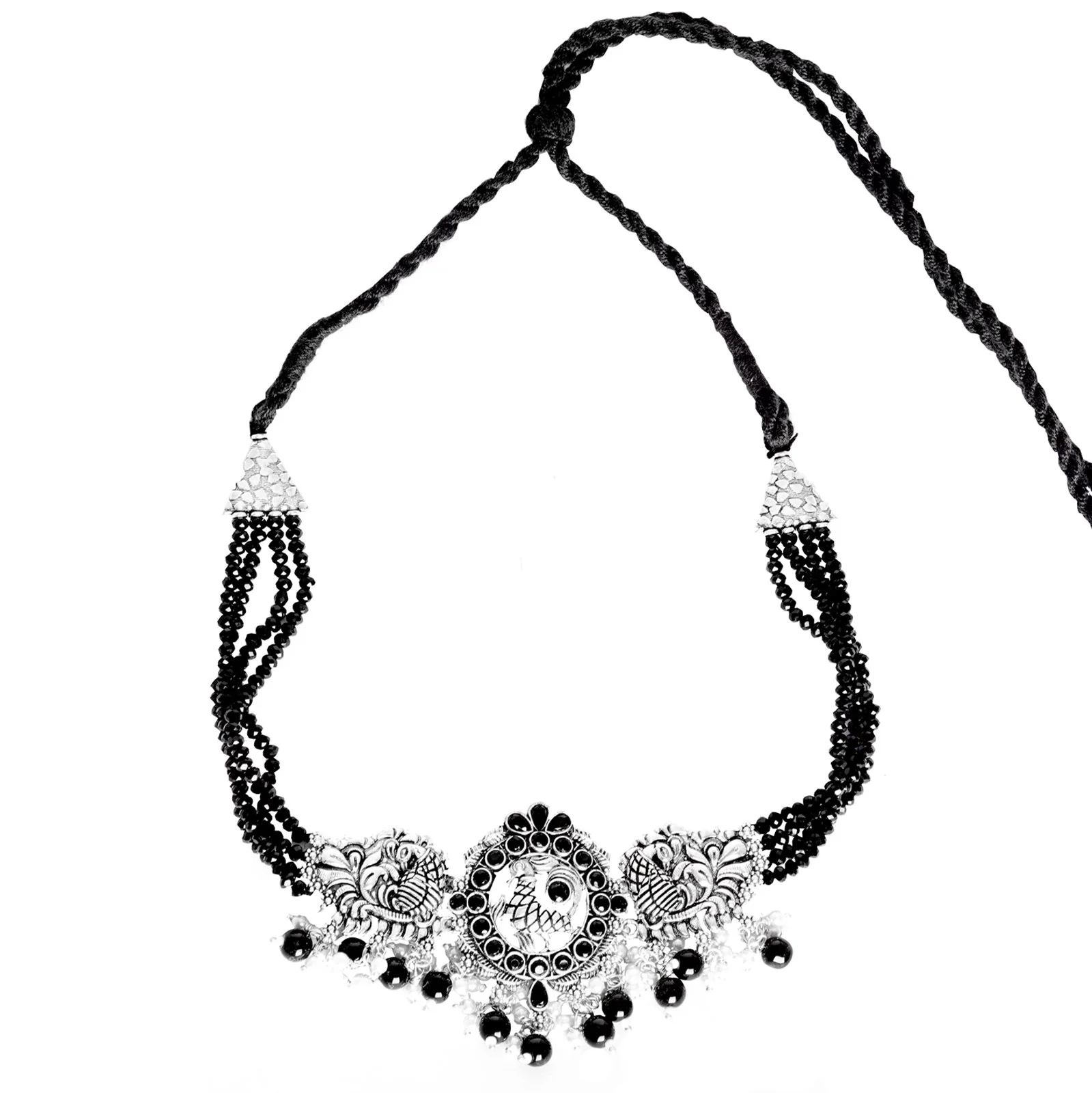 Teejh Darshika Silver Oxidised Pearl and Black Stones Choker Necklace Set - Image 3