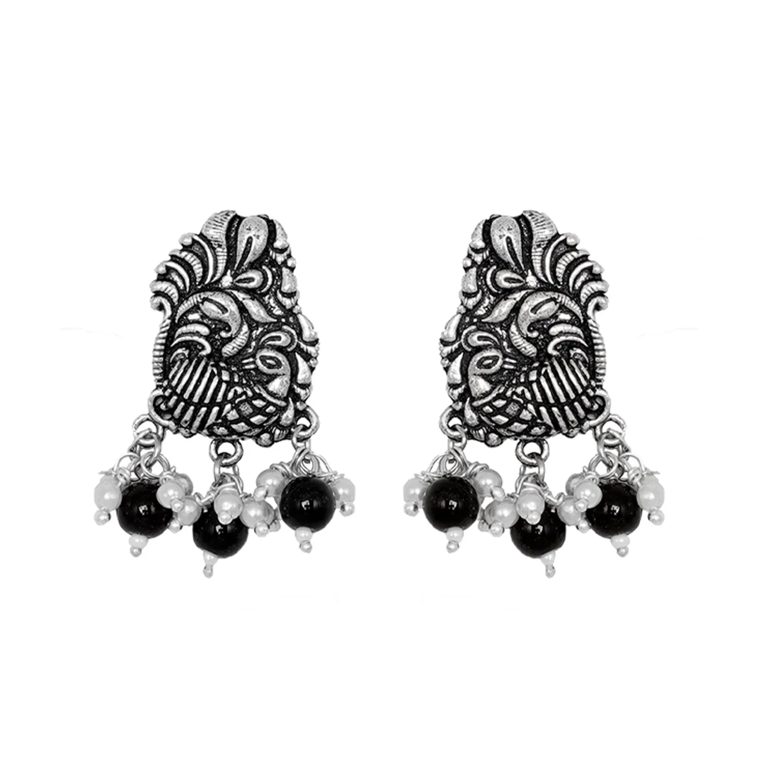Teejh Darshika Silver Oxidised Pearl and Black Stones Choker Necklace Set - Image 7