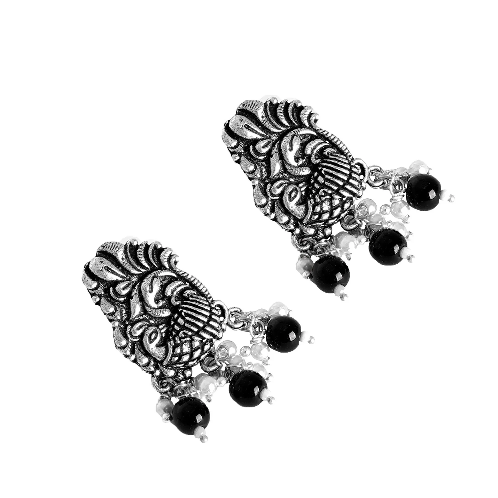 Teejh Darshika Silver Oxidised Pearl and Black Stones Choker Necklace Set - Image 8
