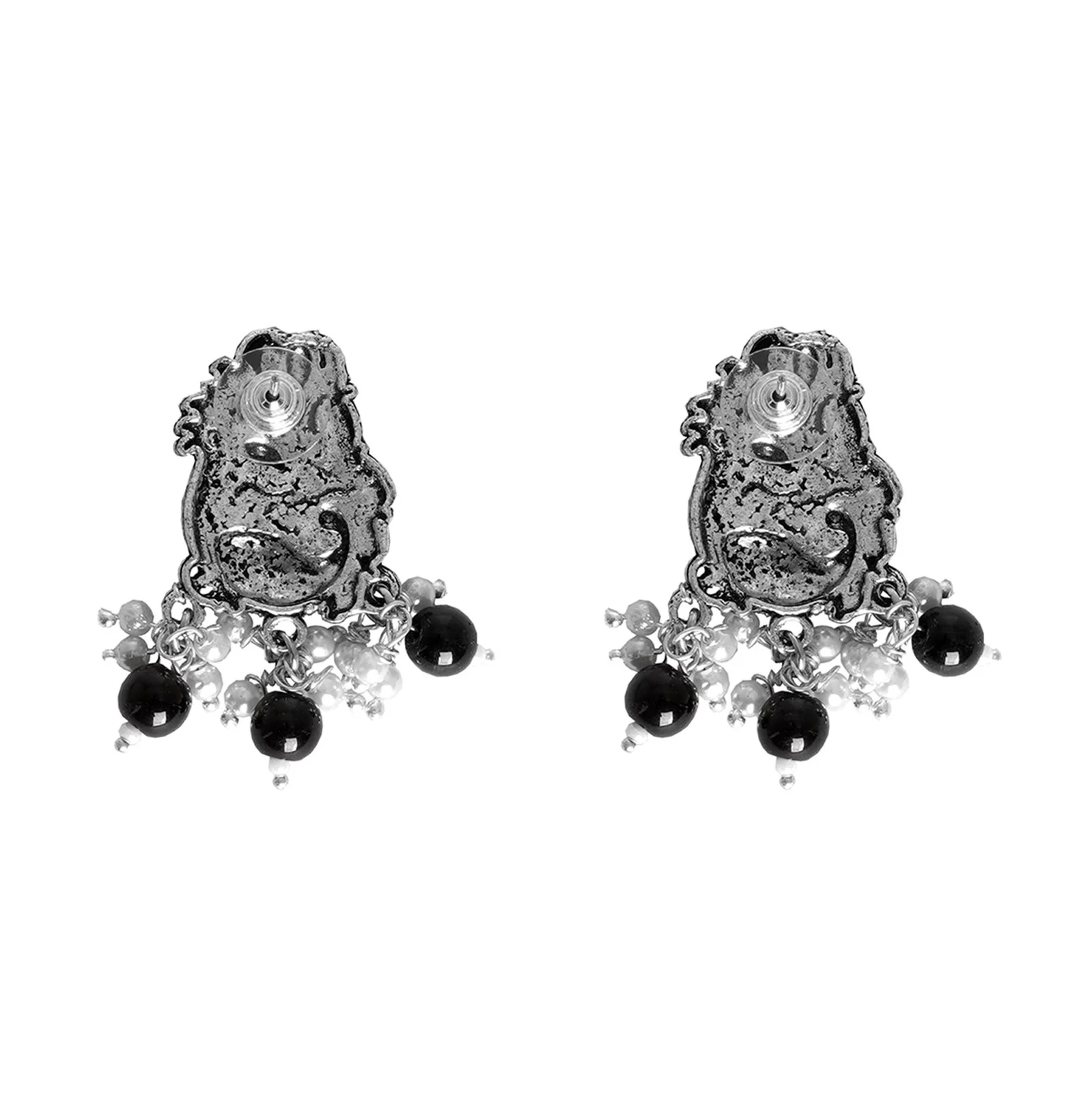 Teejh Darshika Silver Oxidised Pearl and Black Stones Choker Necklace Set - Image 9