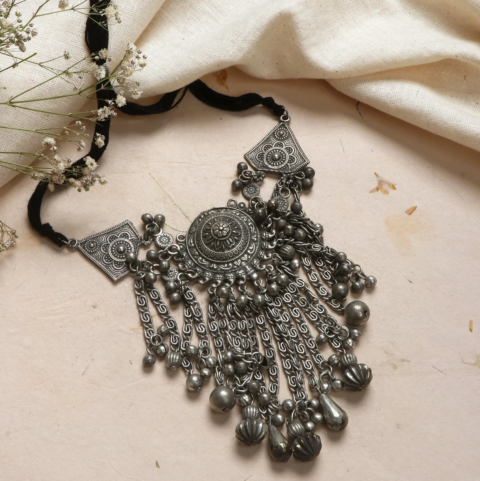 Teejh Dayami Silver Oxidised Choker Necklace - Image 2