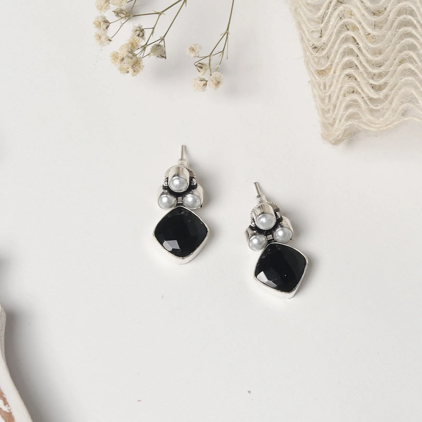 Teejh Delisha Black Stone Silver Oxidised  Stud Earrings - Image 2