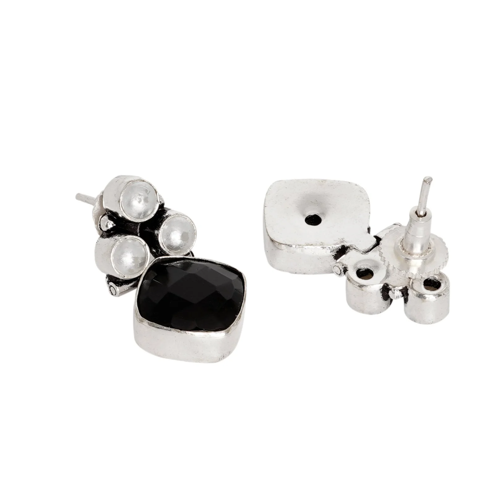 Teejh Delisha Black Stone Silver Oxidised  Stud Earrings - Image 5