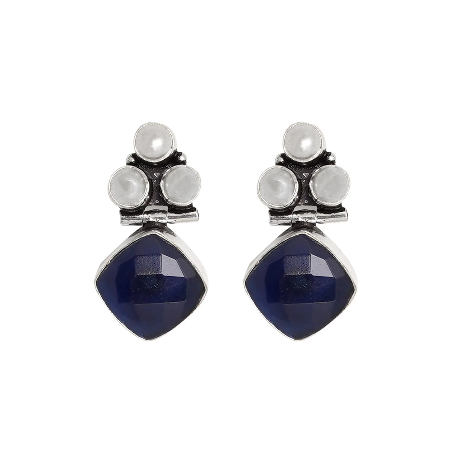 Teejh Delisha Blue Stone Silver Oxidised  Stud Earrings - Image 3