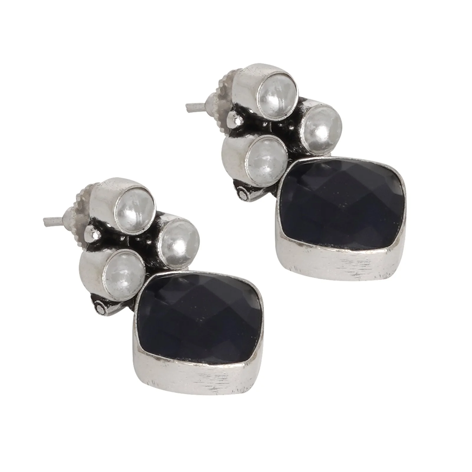 Teejh Delisha Blue Stone Silver Oxidised  Stud Earrings - Image 4