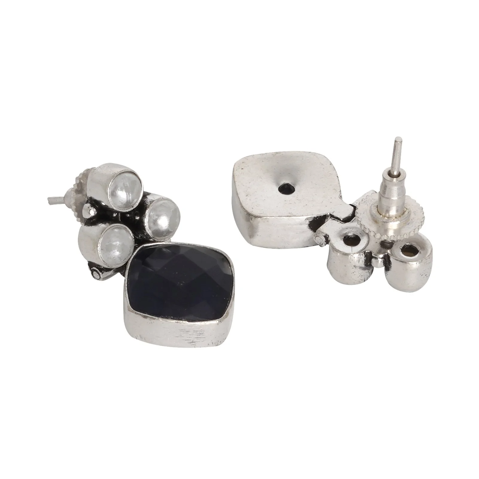 Teejh Delisha Blue Stone Silver Oxidised  Stud Earrings - Image 5