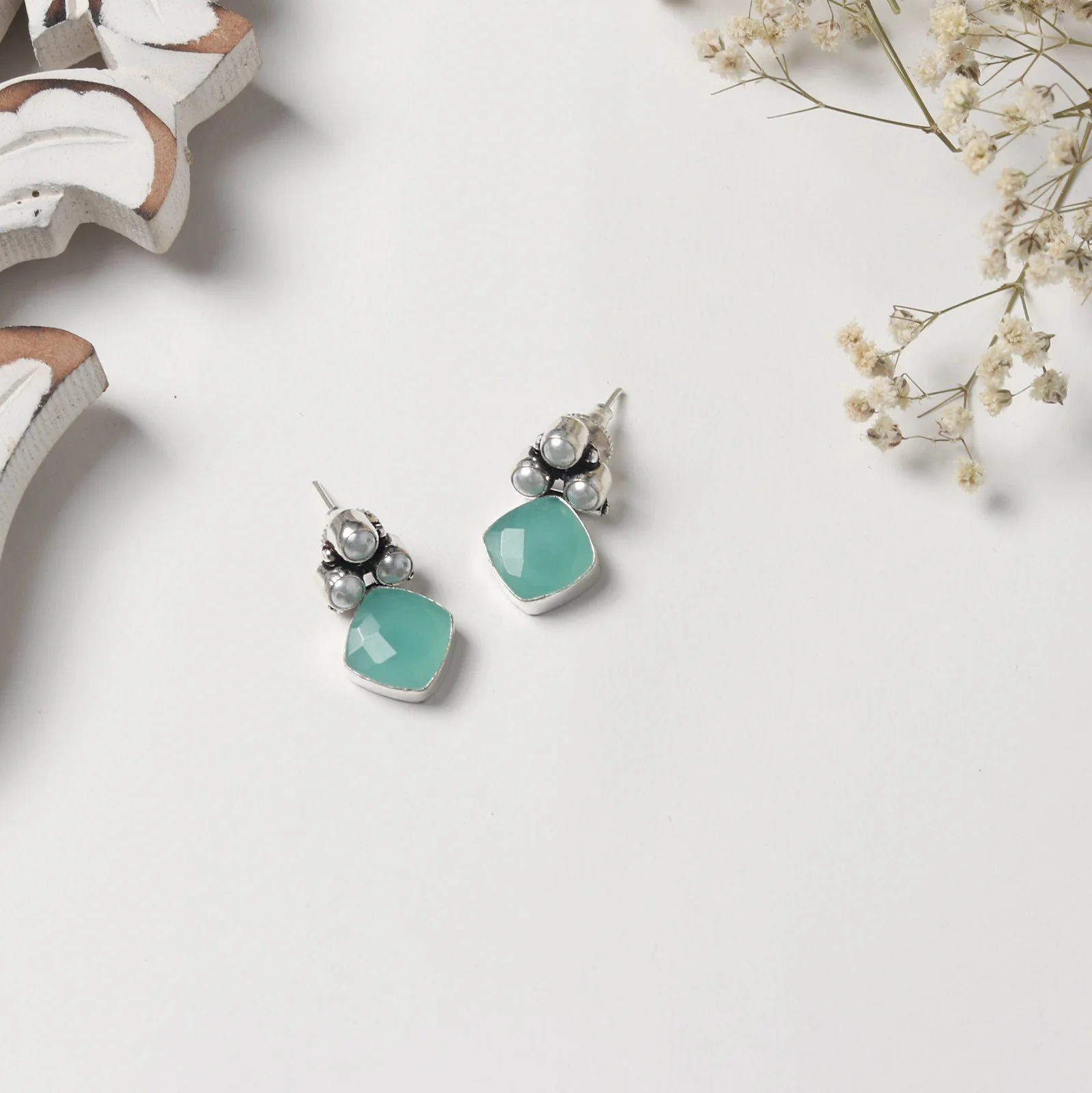 Teejh Delisha  Light Blue Stone Silver Oxidised  Stud Earrings - Image 2