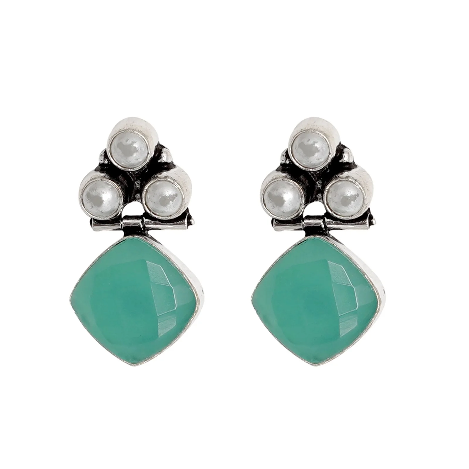 Teejh Delisha  Light Blue Stone Silver Oxidised  Stud Earrings - Image 3