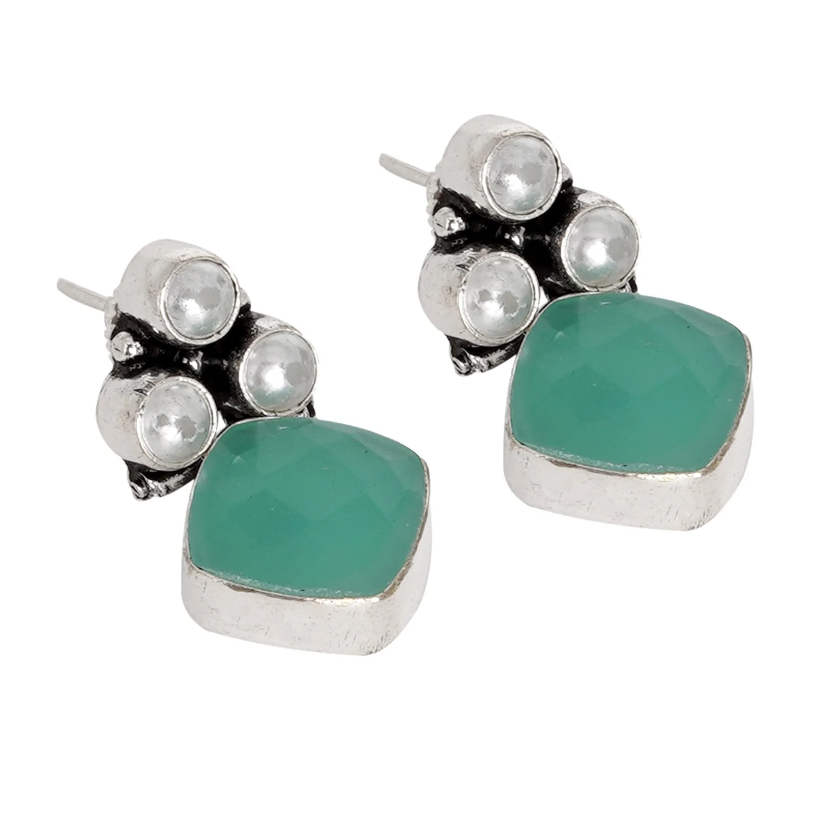 Teejh Delisha  Light Blue Stone Silver Oxidised  Stud Earrings - Image 4