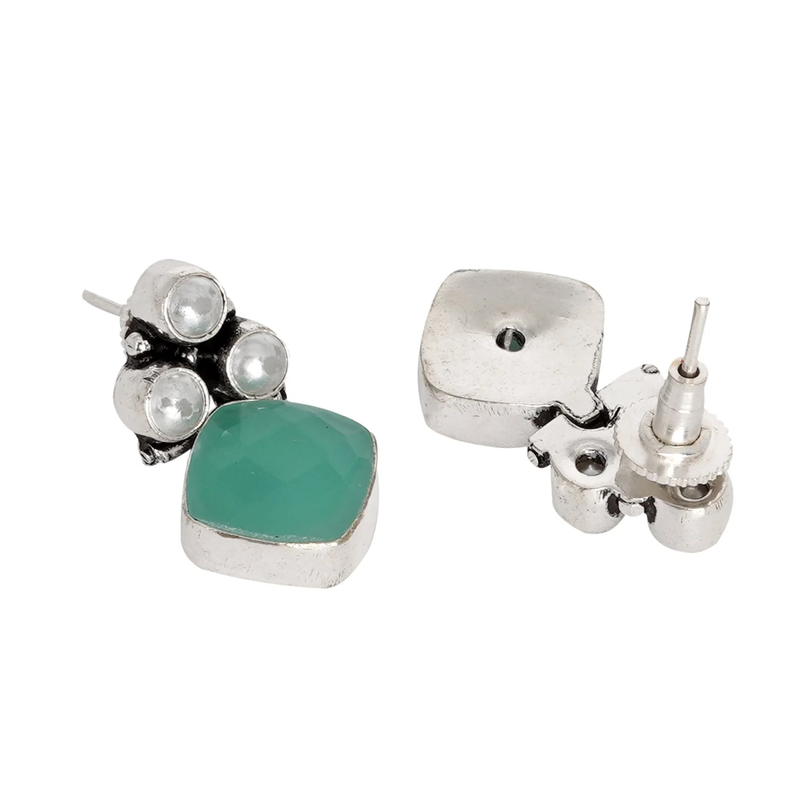 Teejh Delisha  Light Blue Stone Silver Oxidised  Stud Earrings - Image 5