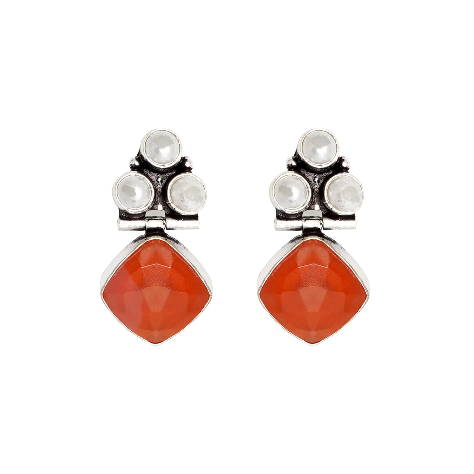 Teejh Delisha Orange Stone Silver Oxidised  Stud Earrings - Image 3