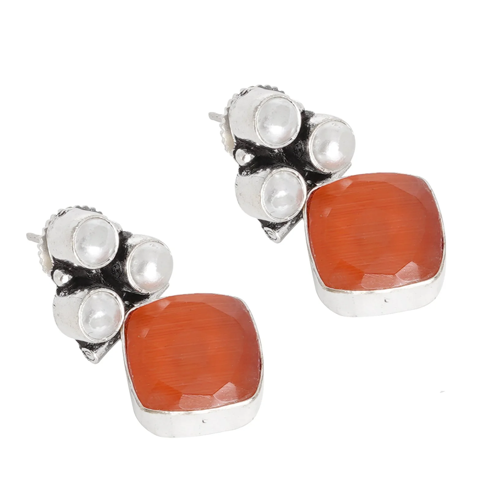 Teejh Delisha Orange Stone Silver Oxidised  Stud Earrings - Image 4