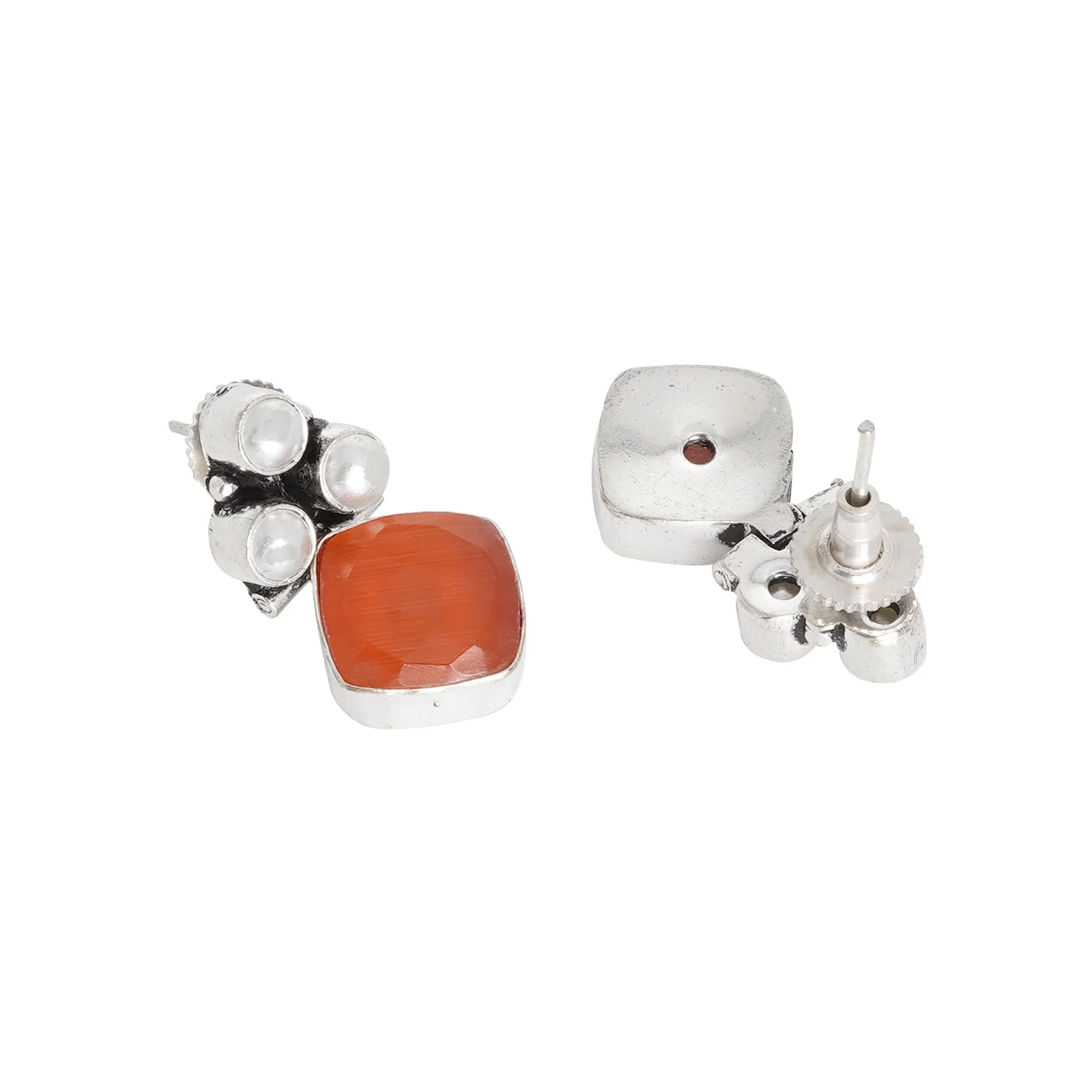 Teejh Delisha Orange Stone Silver Oxidised  Stud Earrings - Image 5