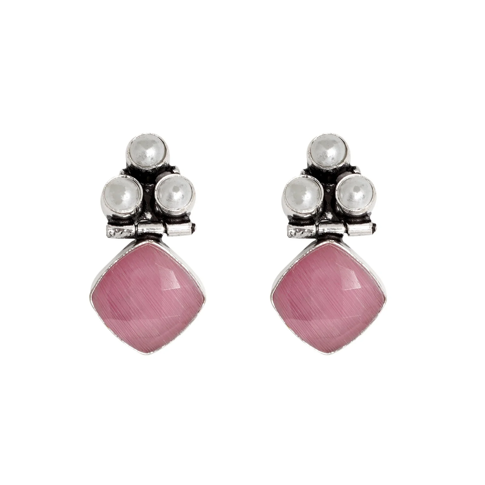Teejh Delisha Pink Stone Silver Oxidised  Stud Earrings - Image 3