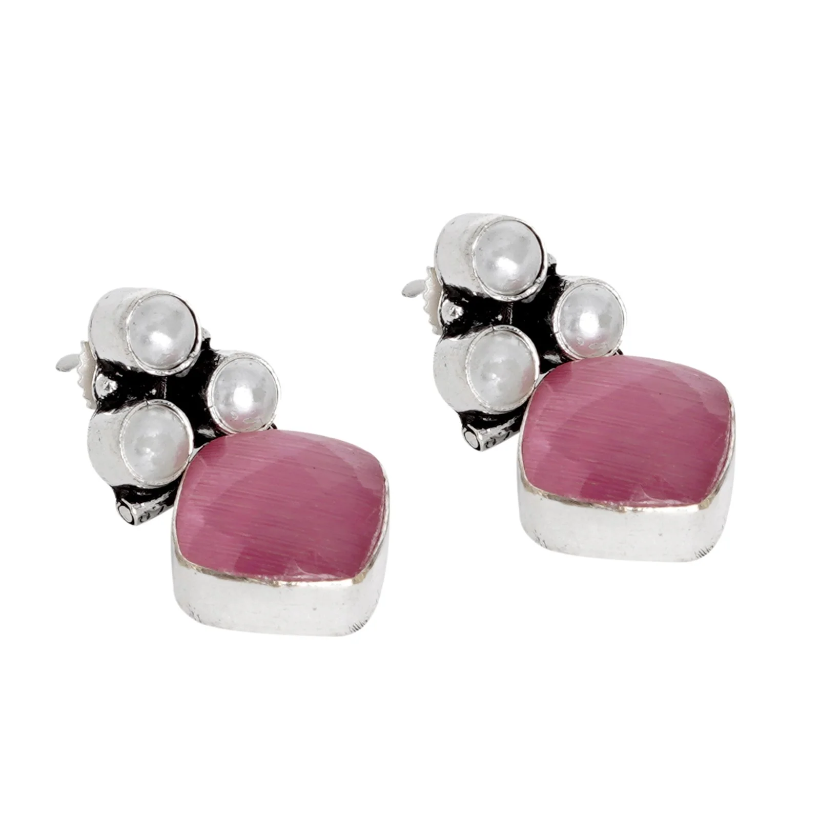 Teejh Delisha Pink Stone Silver Oxidised  Stud Earrings - Image 4