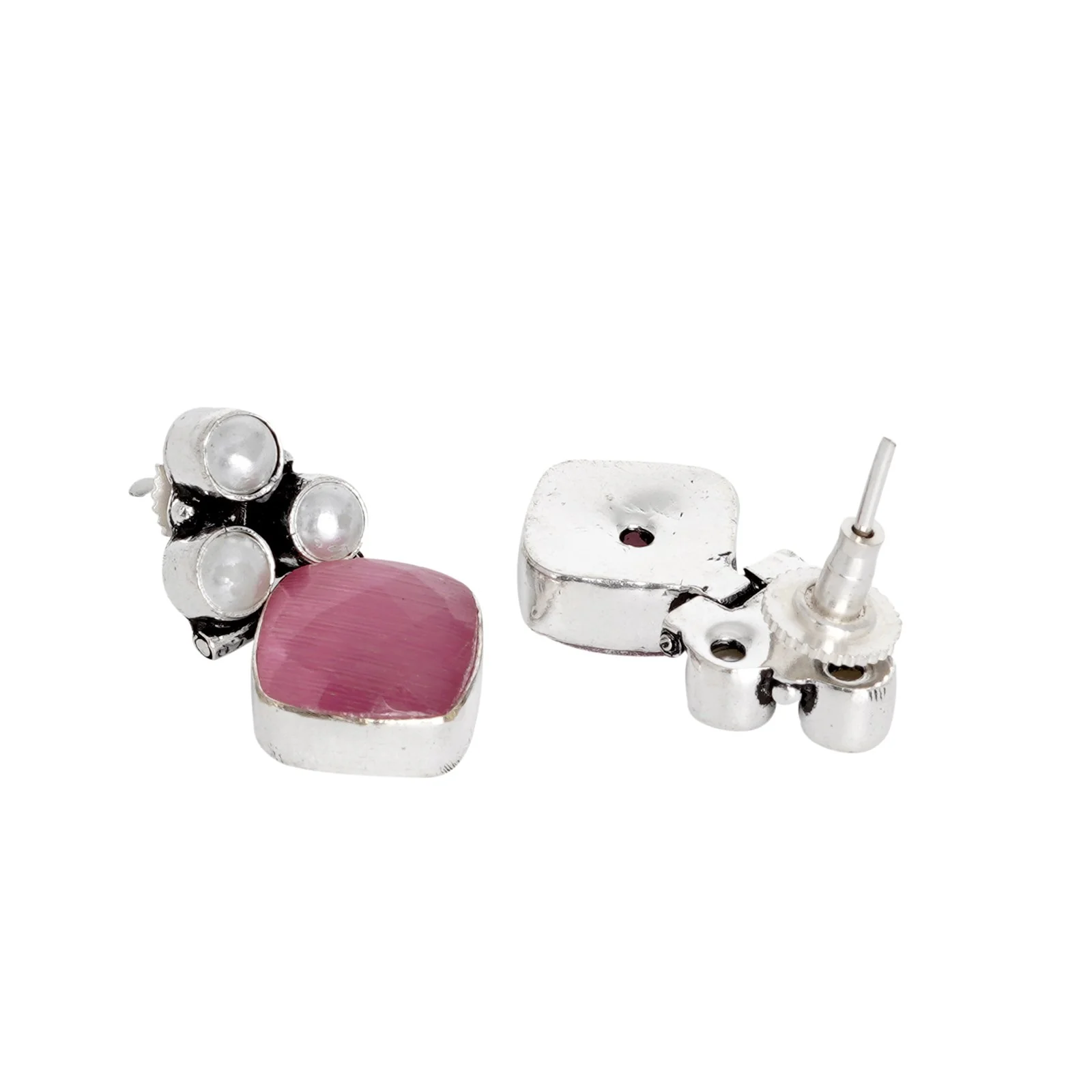 Teejh Delisha Pink Stone Silver Oxidised  Stud Earrings - Image 5