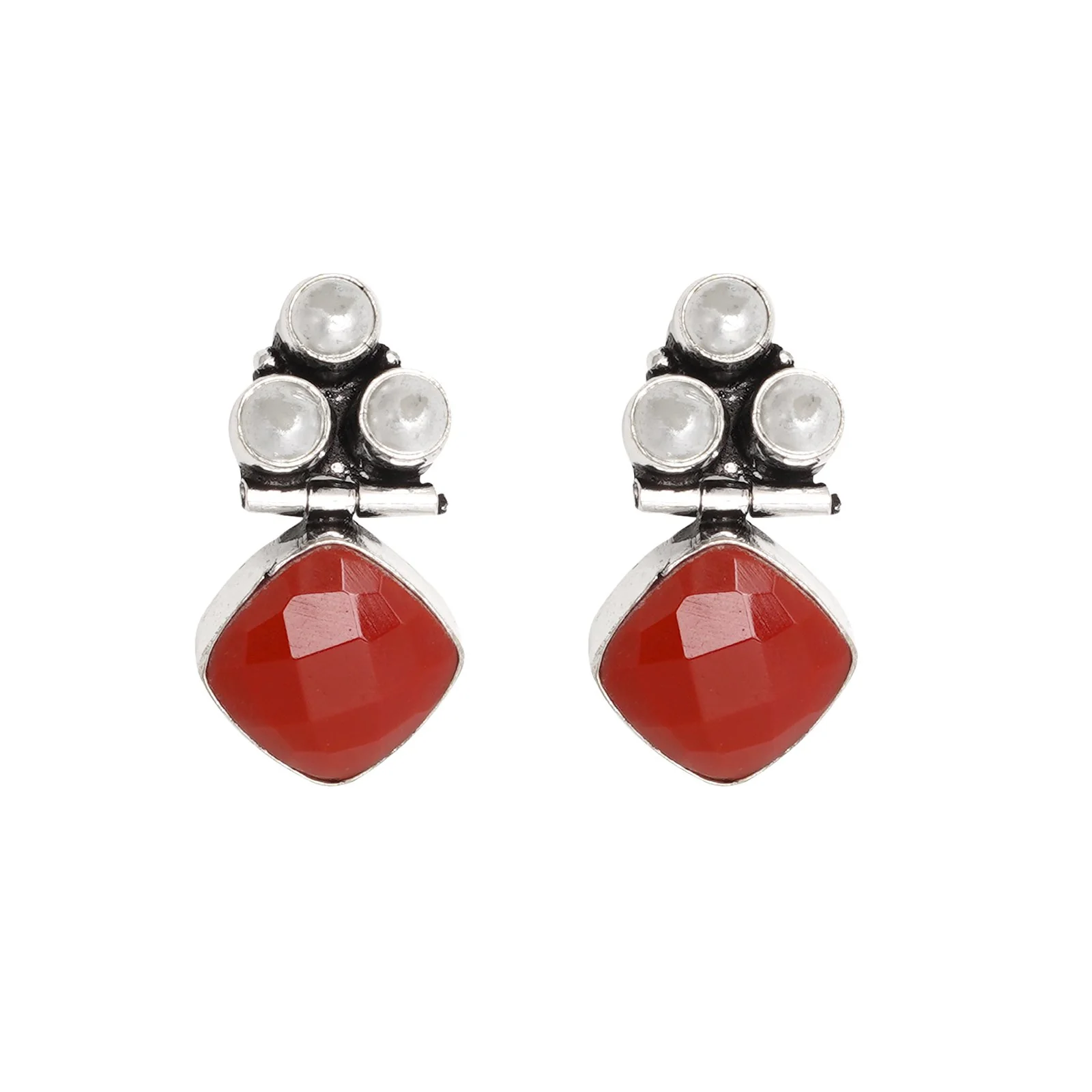 Teejh Delisha  Red Stone Silver Oxidised  Stud Earrings - Image 3