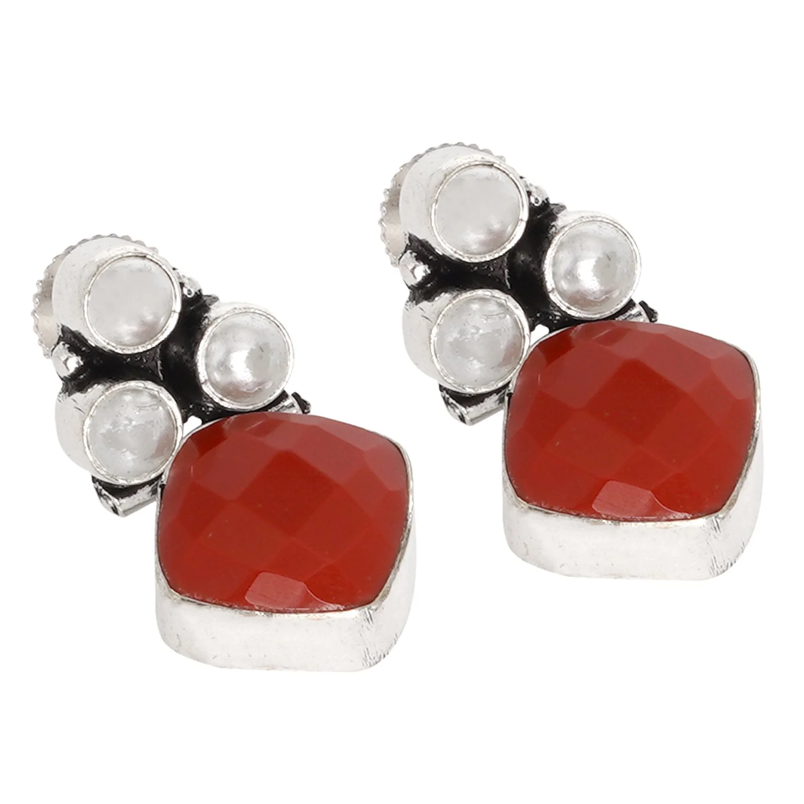 Teejh Delisha  Red Stone Silver Oxidised  Stud Earrings - Image 4