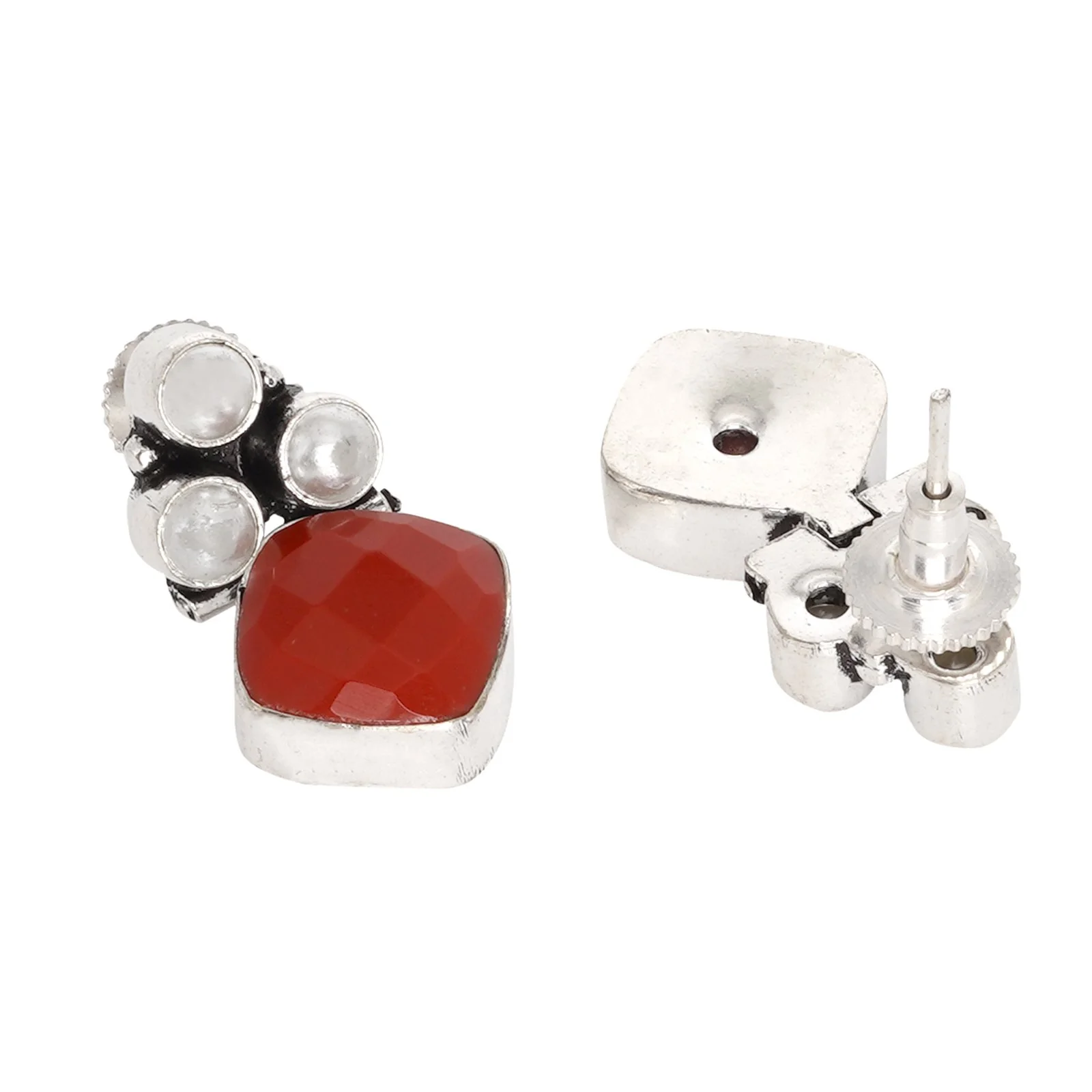Teejh Delisha  Red Stone Silver Oxidised  Stud Earrings - Image 5