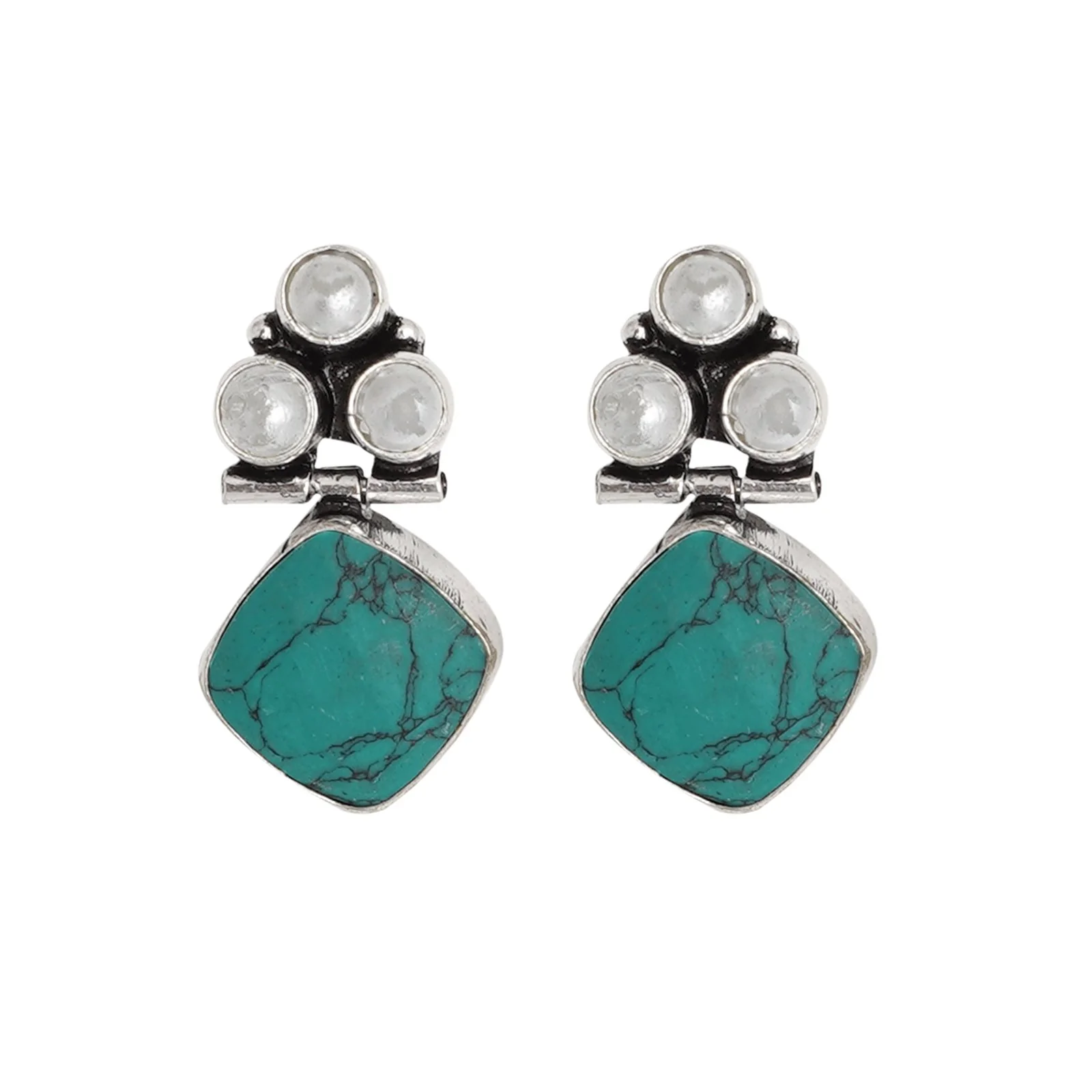 Teejh Delisha Turquoise Stone Silver Oxidised  Stud Earrings - Image 3