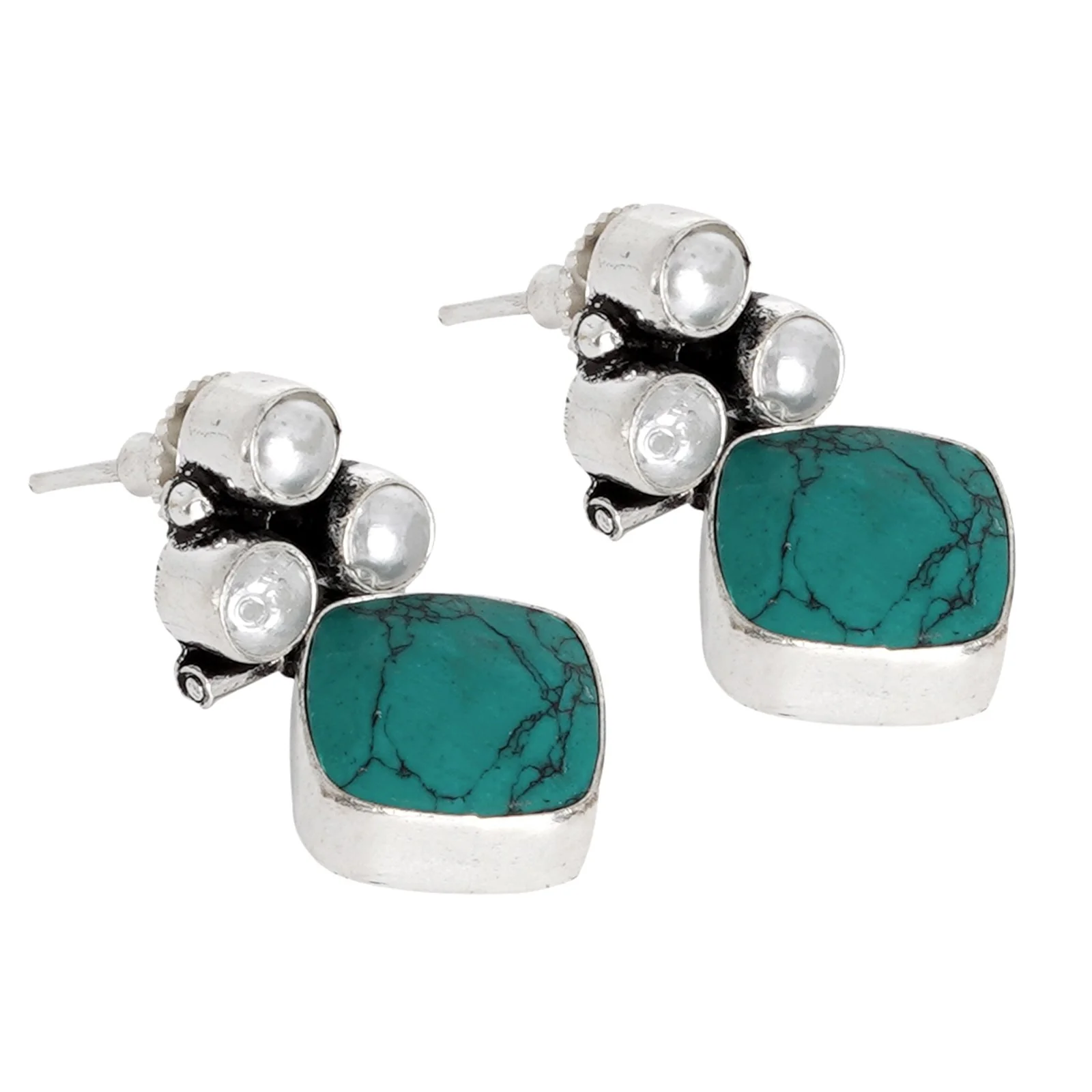 Teejh Delisha Turquoise Stone Silver Oxidised  Stud Earrings - Image 4