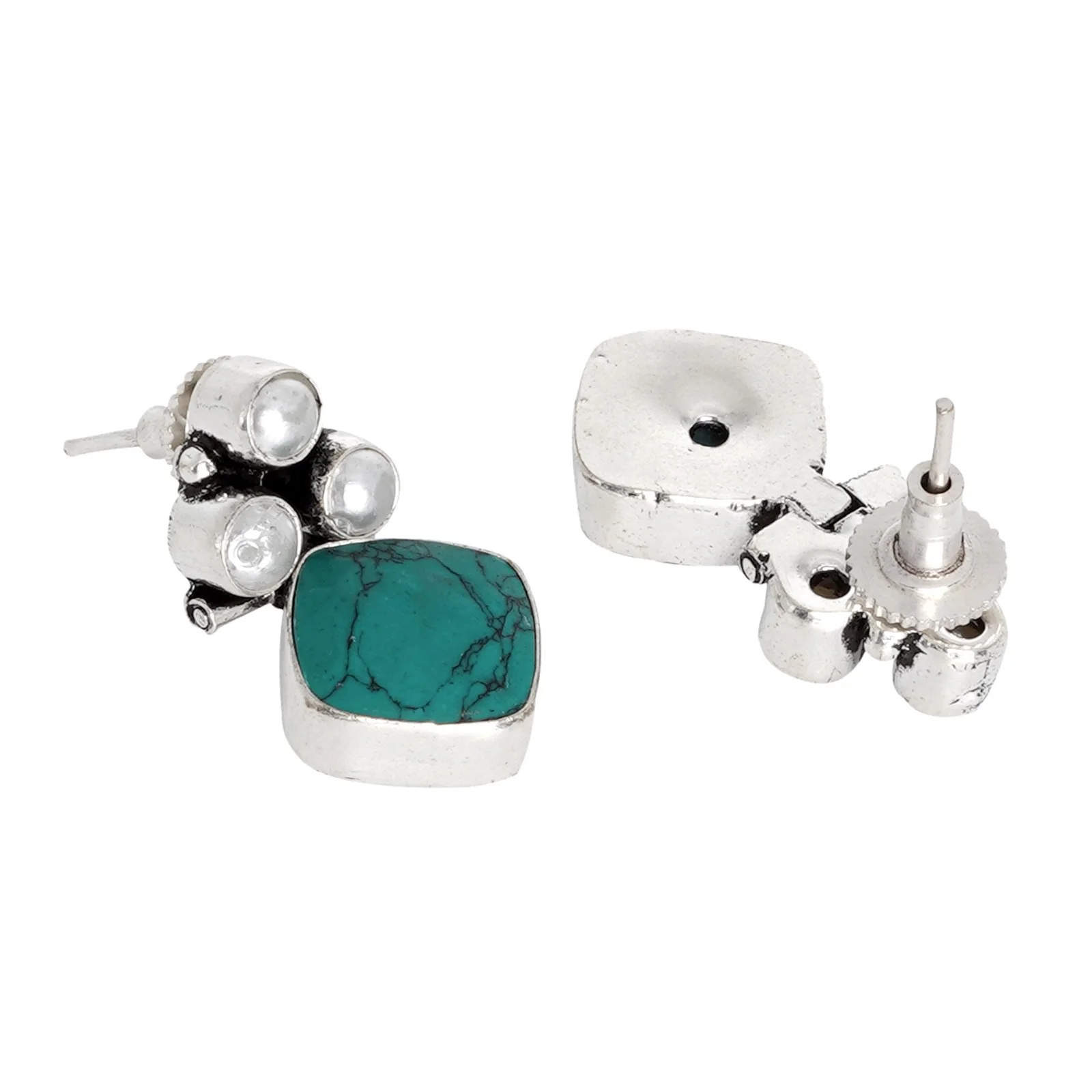 Teejh Delisha Turquoise Stone Silver Oxidised  Stud Earrings - Image 5
