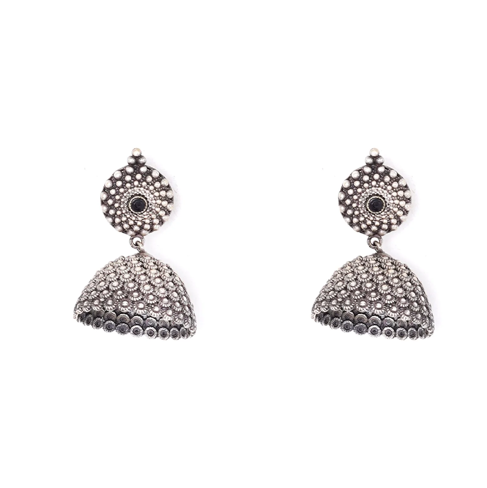 Teejh Dharvi Black Stone Antique Silver Jhumki - Image 3