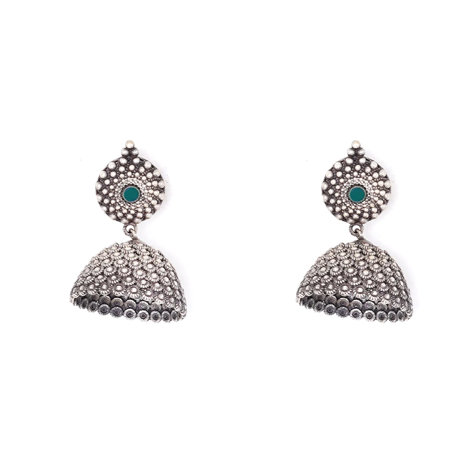 Teejh Dharvi Green Stone Antique Silver Jhumki - Image 3