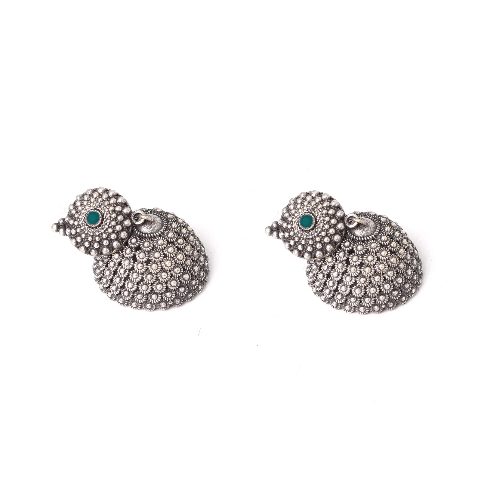Teejh Dharvi Green Stone Antique Silver Jhumki - Image 4