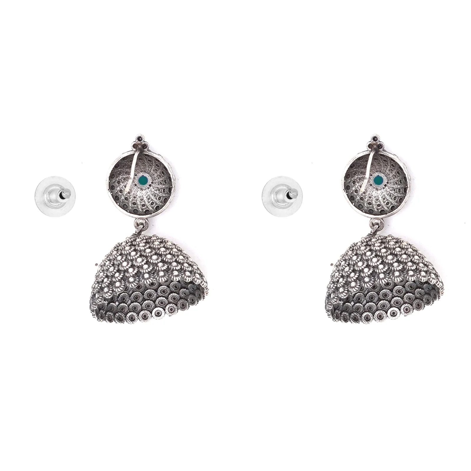 Teejh Dharvi Green Stone Antique Silver Jhumki - Image 5