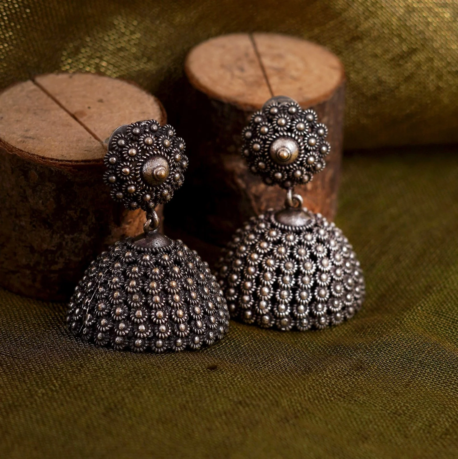 Teejh Dharvi Metallic Antique Silver Jhumki - Image 2