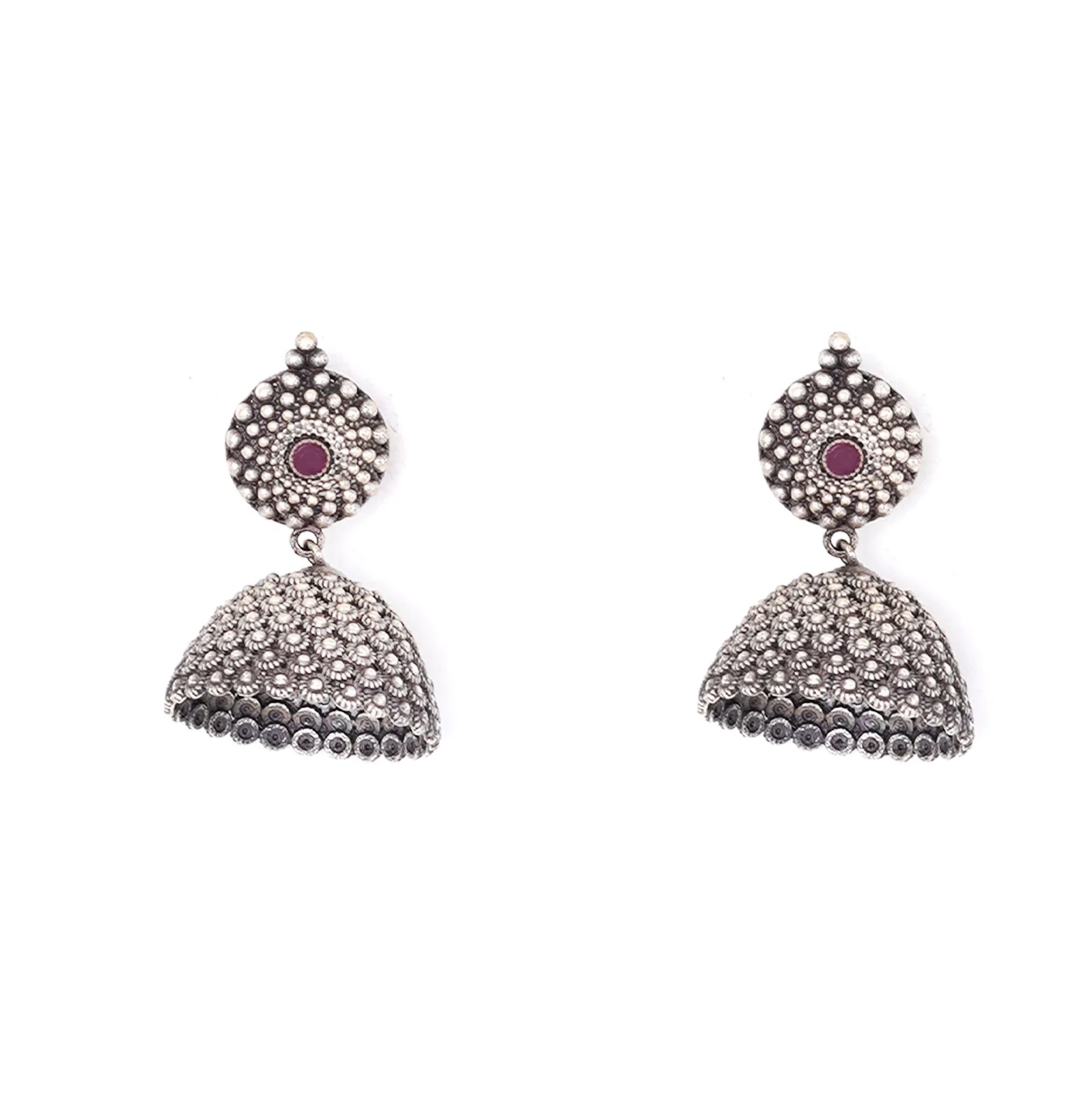 Teejh Dharvi Red Stone Antique Silver Jhumki - Image 3