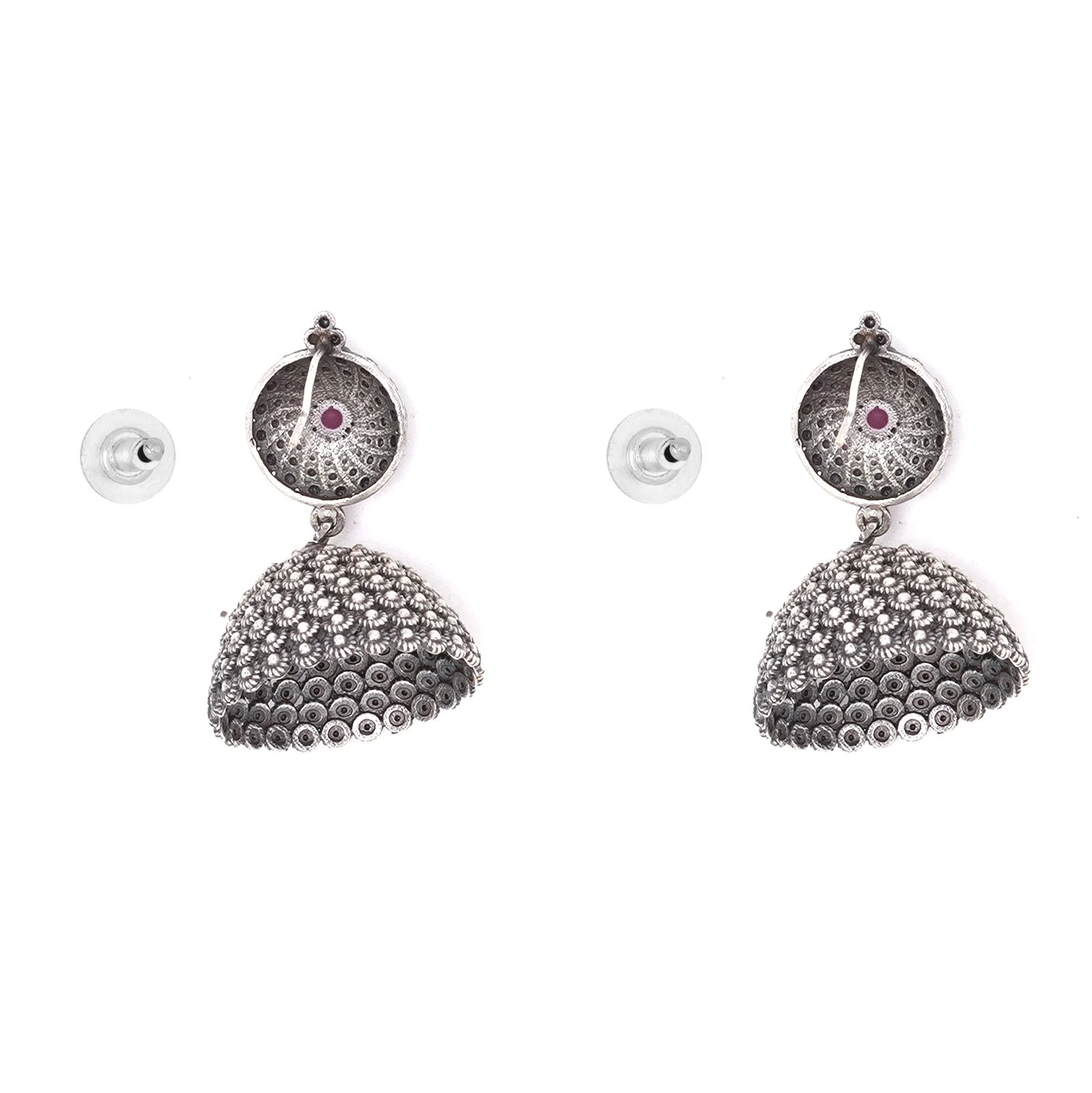 Teejh Dharvi Red Stone Antique Silver Jhumki - Image 5